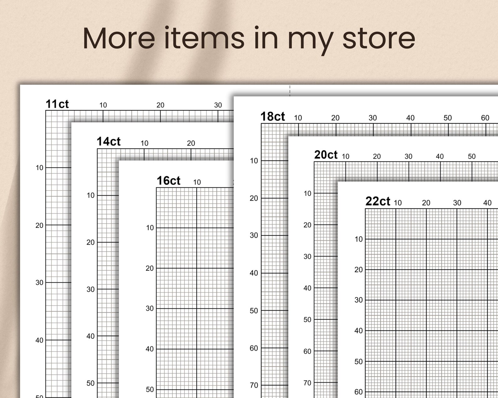 Graph Paper Bundle for Cross-stitch With Inch Grid PDF (11 13 14 16 18 ...