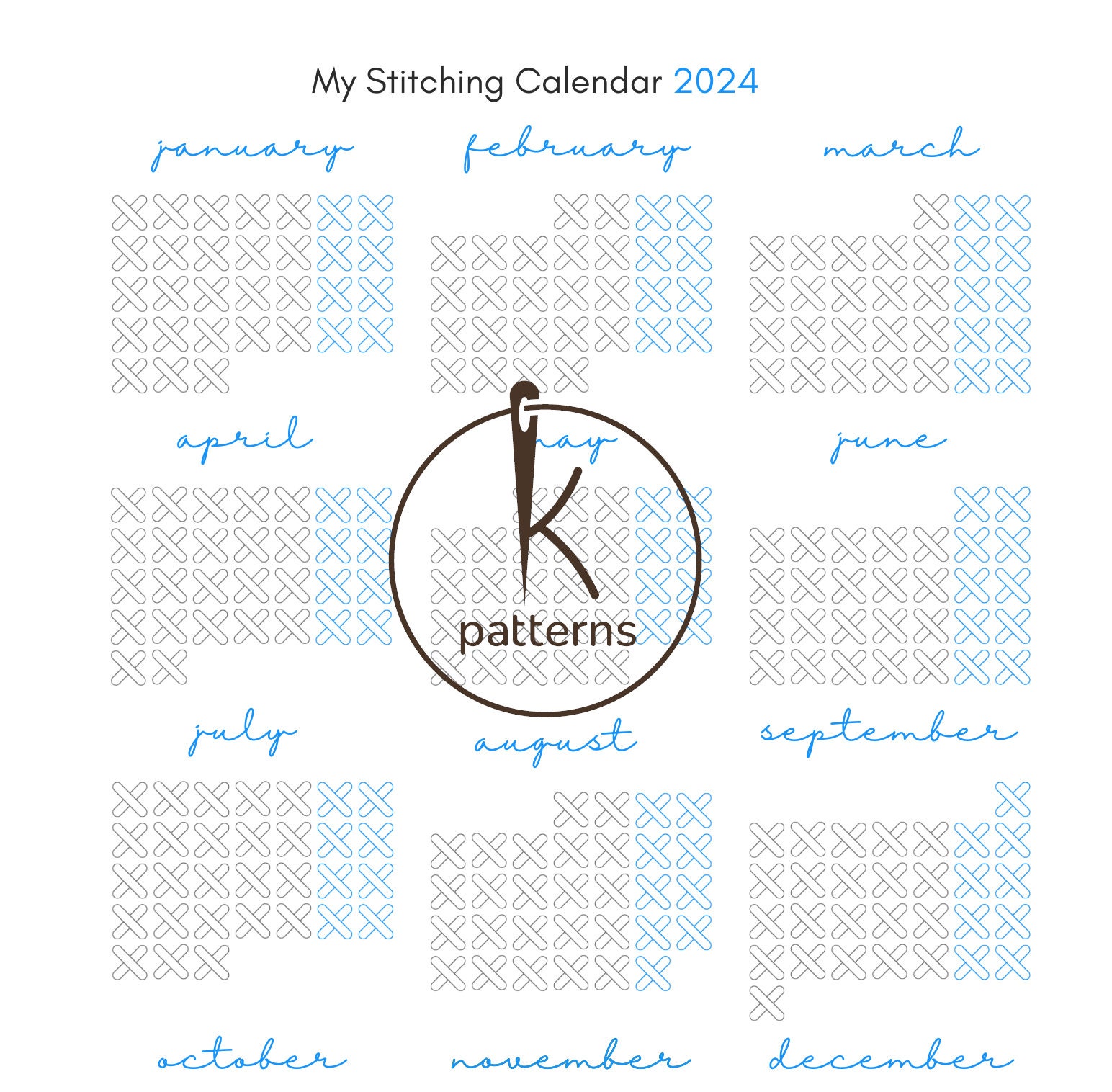 Stitching Habit Tracker PDF, Printable Daily Stitching Calendar 2024 in ...