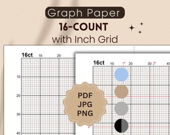 16-Count Graph Paper with Inch Grid (PDF, JPG, PNG)