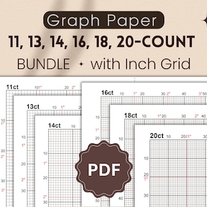 Graph Paper Bundle for Cross-Stitch with Inch Grid PDF (11 13 14 16 18 20-Ct)