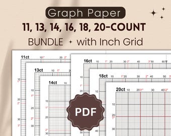 Graph Paper Bundle for Cross-Stitch with Inch Grid PDF (11 13 14 16 18 20-Ct)