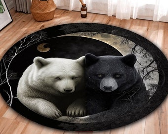 Bear Rug, White And Black Bear Rug, White Bear Rug, Black Bear Rug, Circle Rug, Round Rug, Birtday Gift, For Living Room, Gift For Him Her,