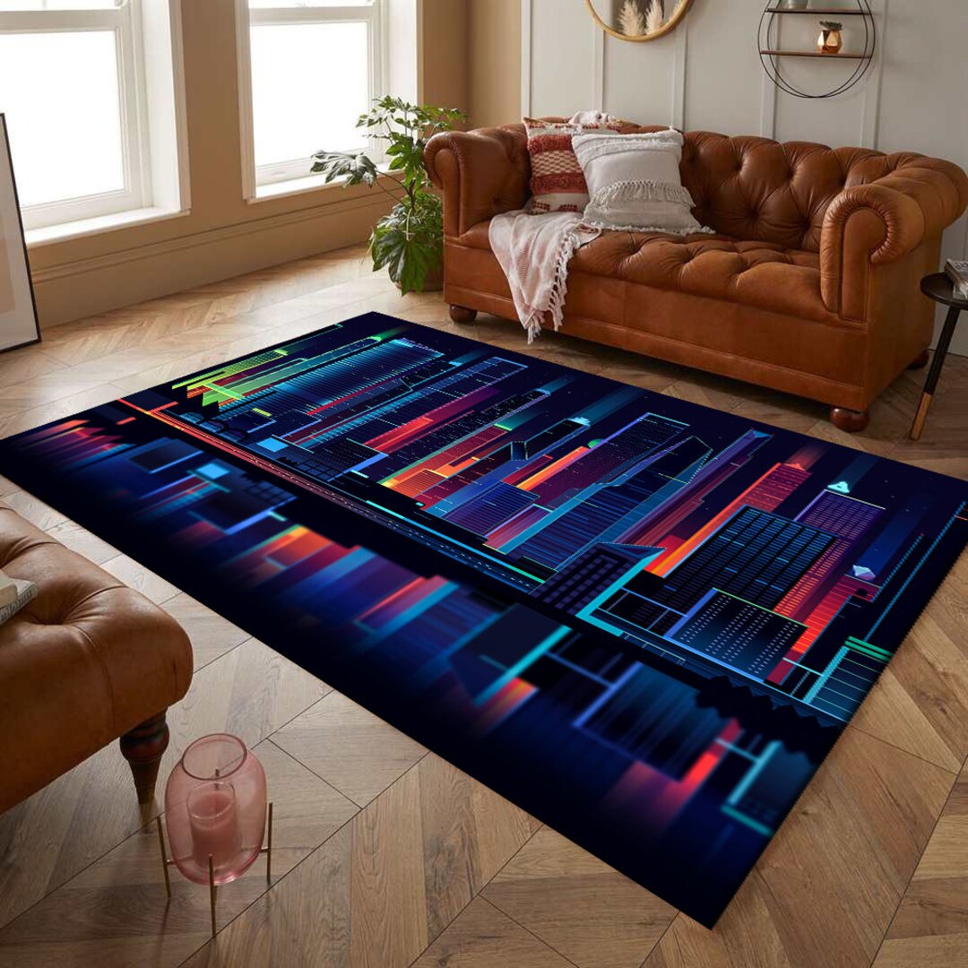 City Rug, Neon Rug, City View Rug, Game Rug, Gaming Room Rug, Gamer Rug ...