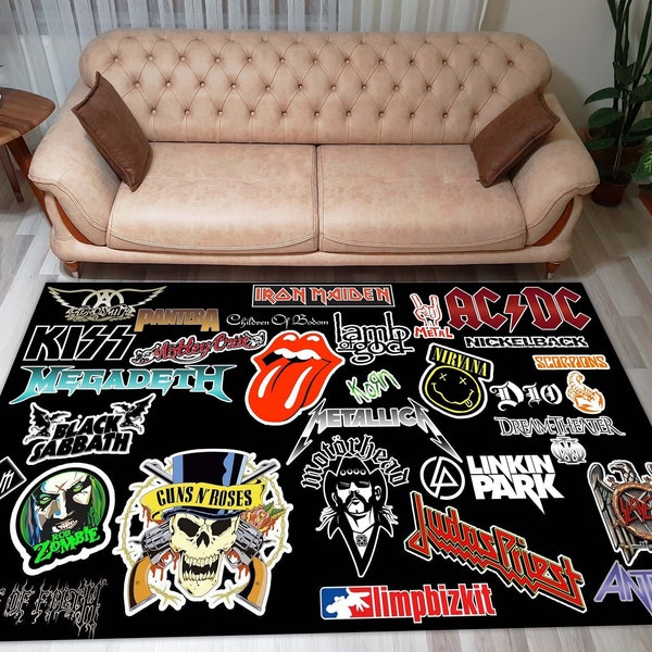 Tapis collage musique rock, tapis tout rock, tapis rock heavy metal, tapis guitare, tapis pour mélomanes, tapis rock n roll, rock'n roll, décoration musicale