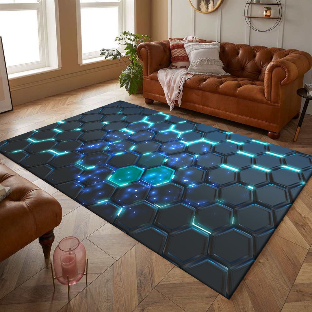 Blue Rug, Neon Rug, Game Rug, Gaming Room Rug, Gamer Rug, for Living
