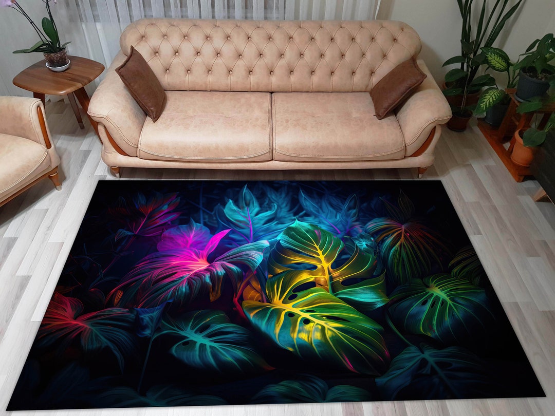 Tropical Leaves, Tropical Leaves Rug, Colorful Leaves, Neon Leaves,area ...
