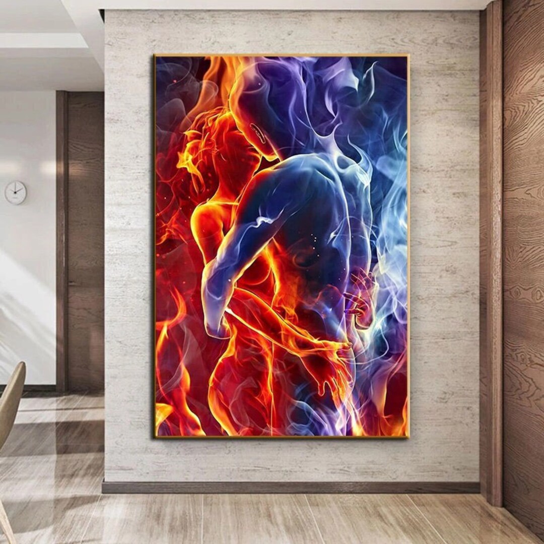 Nude Women Men Hug Kiss Poster Abstract Lover Canvas Painting Prints