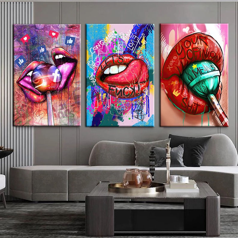 Pop Street Graffiti Art Girl Sexy Lip Canvas Painting Wall Art - Etsy