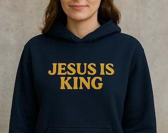 刺繍入り JESUS IS KING パーカー：クリスチャンユニセックスアパレル