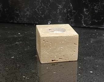 Handmade Travertine Candle Holder: Minimalist Stone Decor