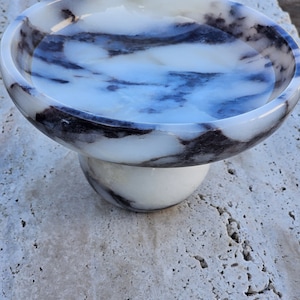 Marble serving bowl, natural calacatta viola marble, pedestal serving bowl, curved bowl, home gifts, gifts for her