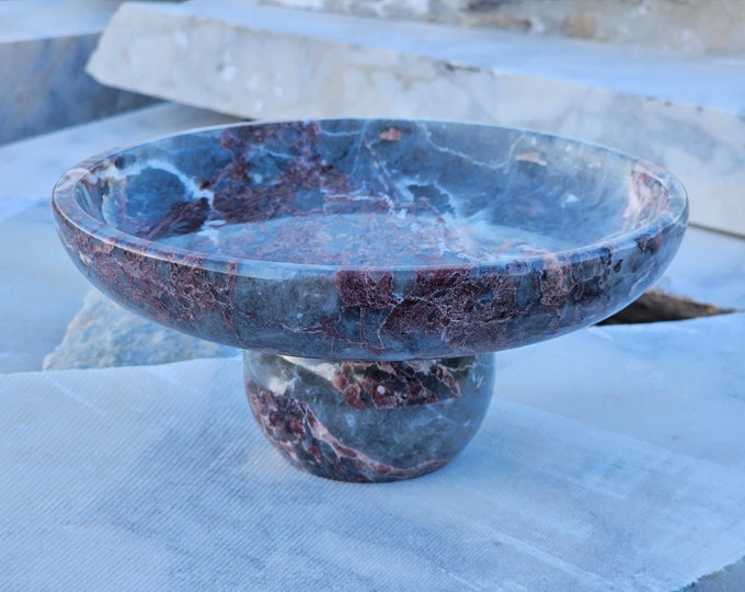Red Marble Serving Bowl, Natural Calacatta Viola Marble, Pedestal ...