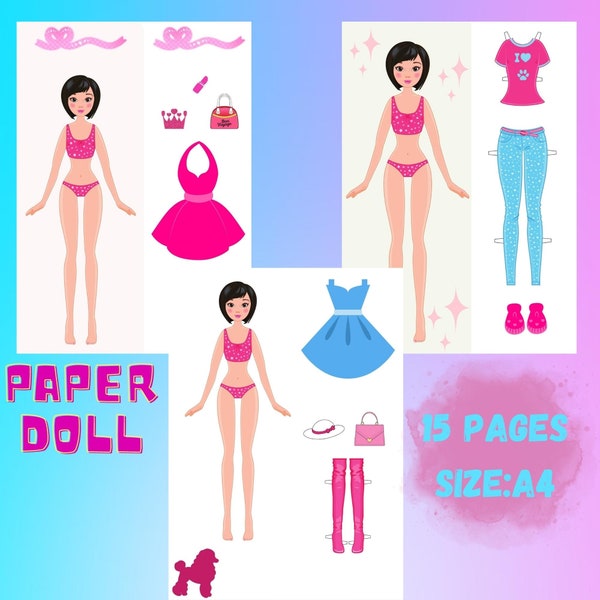 Printable Doll Dressing/Paper Dolls Dress Up/Paper Dolls Printable/Paper Doll Clothes/Pinky Printable/Paper Doll Clothing/Paper Doll Prints