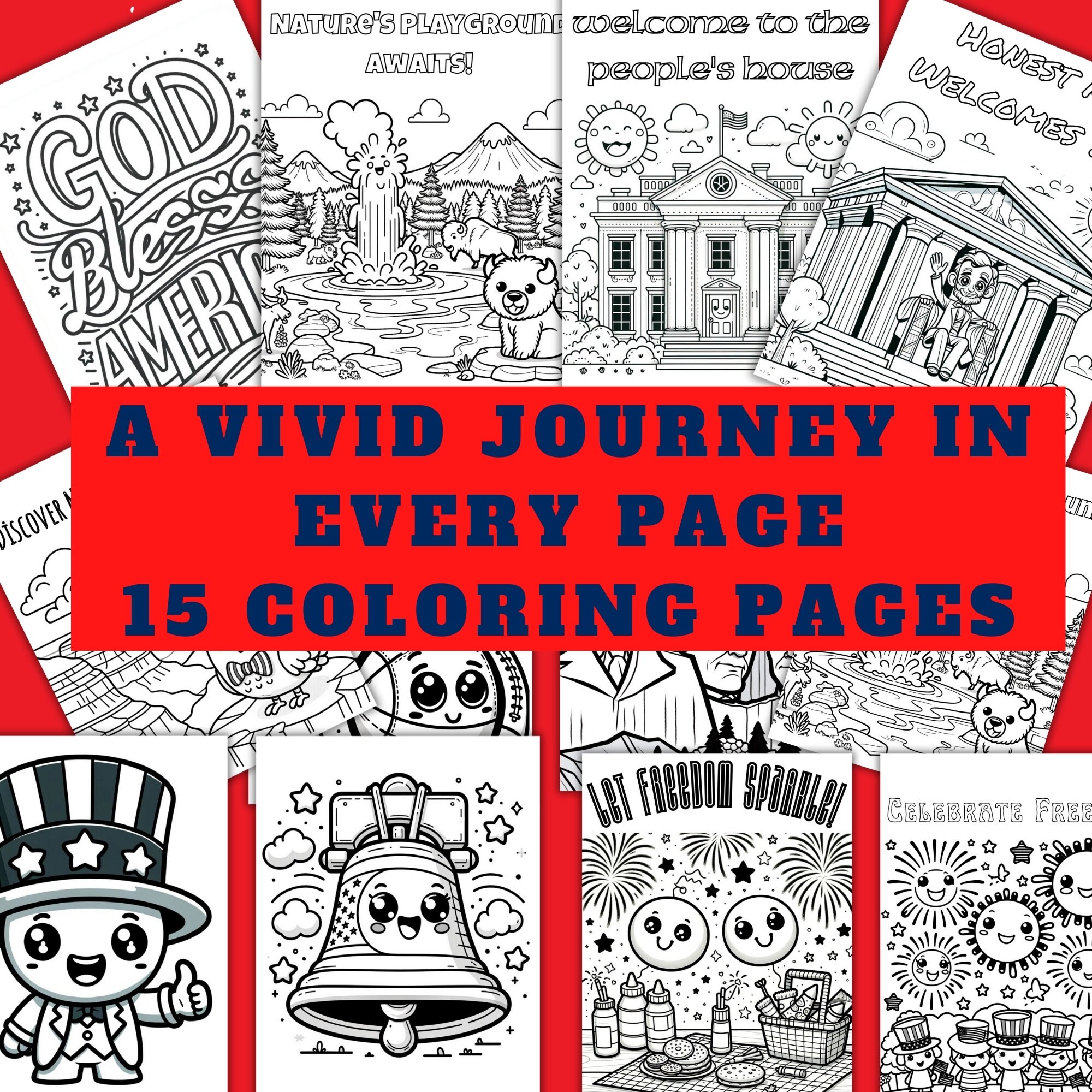 American Patriotic Coloring Book Adventure Featuring 15 Captivating ...