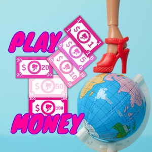 Barbie Play Money with Free Rhymes/Play Money and Free Gift/Play Money Set and Gift Inside/Play Dollars and Bonus/ Printable Kids Play Money