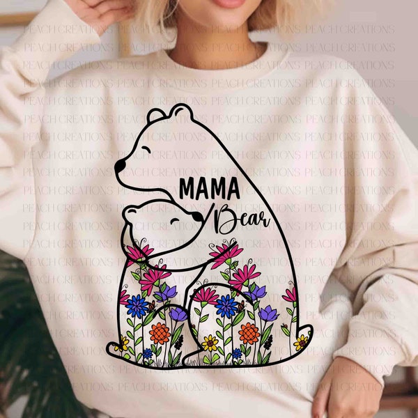 Mama Bear SVG, Mama Baby Bear Svg, Mother's Day Svg, Mom Bear Svg, Bear Mama Shirt Svg, Sublimation Svg, Floral Bear Svg, Digital Download