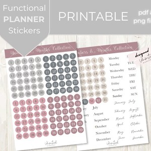 Neutral Planner Date Stickers | Minimalist Gray Pink Dots (Digital Download)