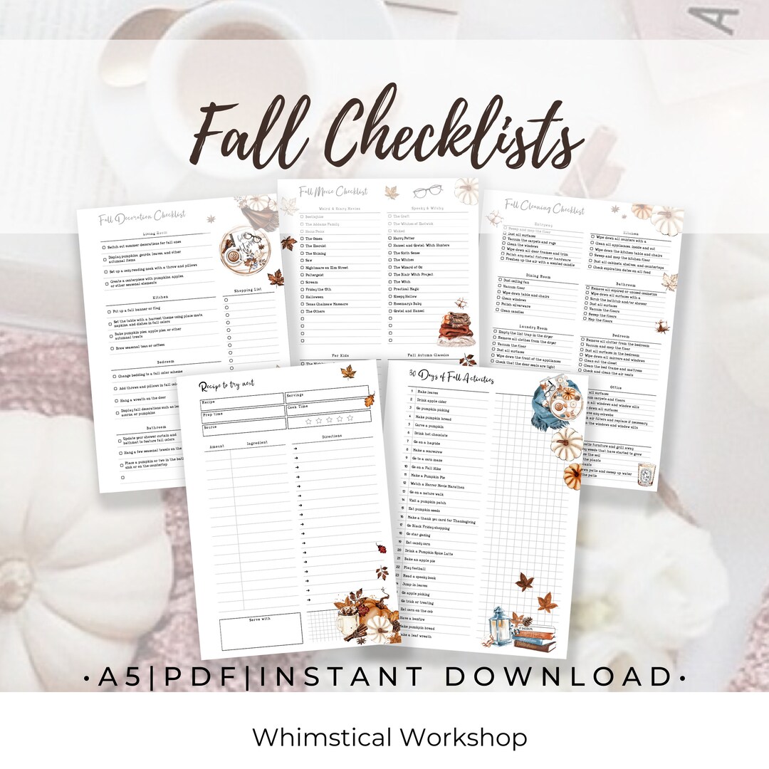 A5 Fall Checklists Planner Inserts, Printable Home Decoration Checklist ...