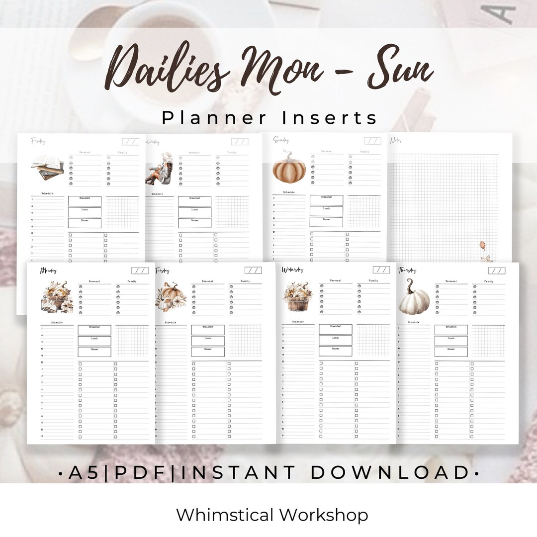 A5 Daily Planner Inserts, Printable Planner, Daily Schedule