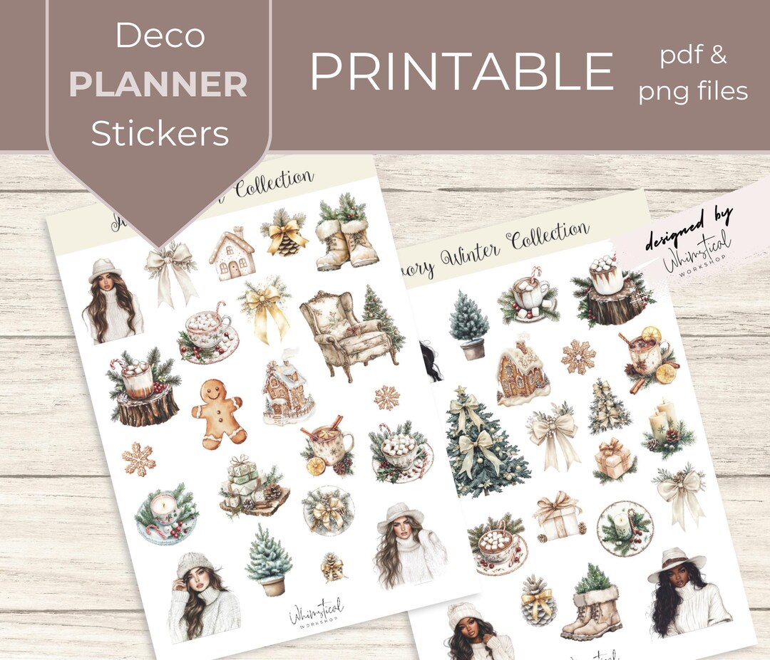 Winter Planner Printable Stickers | Cozy Ivory Christmas Deco Journal ...