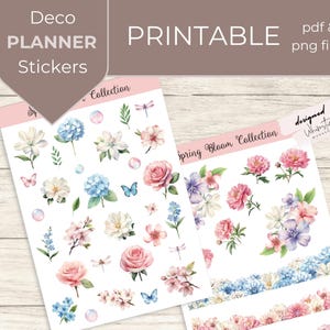 Spring Bloom Printable Stickers – Floral Planner Stickers PNG for Bullet Journal, Digital Planners & Scrapbooking