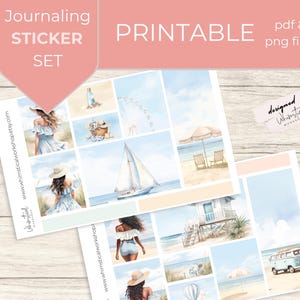 Beach Journaling Sticker Set - Druckbare Sommer Aufkleber für Scrapbooking, Bullet Journal, digitale Planer - Küstenästhetik PNG und PDF