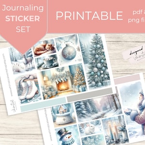 Frosty Winter Printable Journaling Stickers - Cozy Holiday Aesthetic, Erin Condren Stickers, Vertical Planner