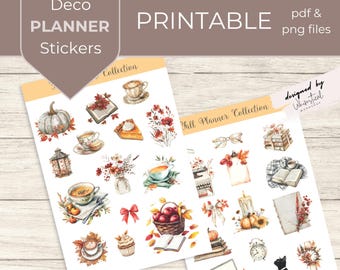 Herfstplannerstickers: gezellige herfst aquarel dagboekstickers (pdf en png)