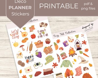Cozy Fall Sticker, Printable Autumn Planner & Journaling Stickers (PNG, PDF Downloadable Files)