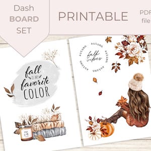Tableau de bord A5 Fall Vibes, tableau de bord imprimable, esthétique hygge automnale, inserts pour agenda, tableau de bord minimaliste A5, tableau de bord citations d&#39;automne