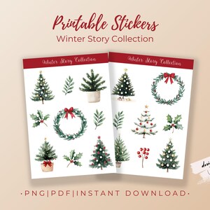 Christmas Tree Printable Planner Stickers | Printable Christmas Stickers | Winter Story Collection | Instant Download Holiday Decor Stickers