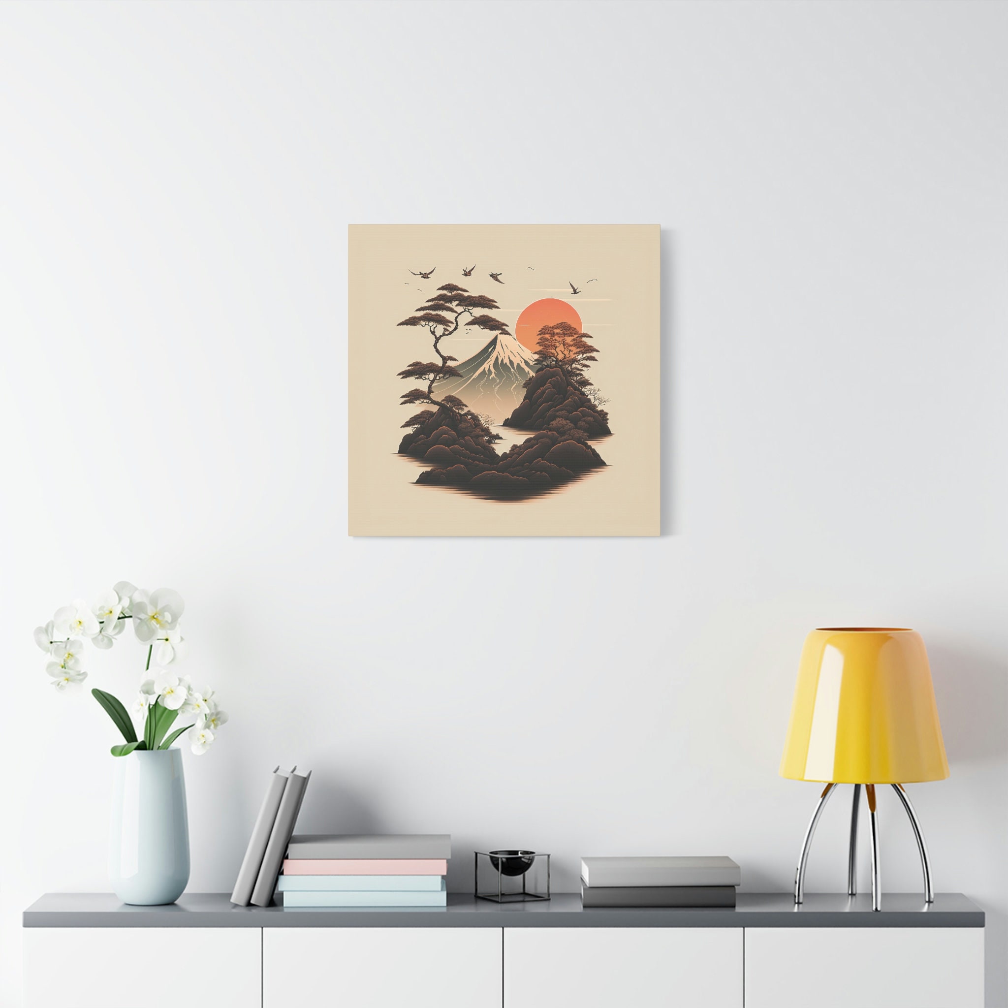 Minimal Japanese Floating Island Art With Mt Fujihome Decor Etsy