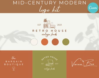Mid-Century Modern Vintage Logo Kit | Branding Canva Kit for Small Business Retro