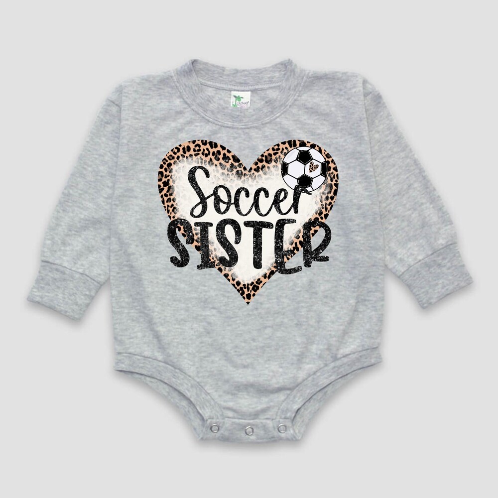 Snorider Design Soccer Sister, Soccer Sibling, Little Sister, Soccer Sibling, Bubble Romper, Cute Soccer Shirt, Soccer Sis, Girl'S Soccer, Infant, Cheetah