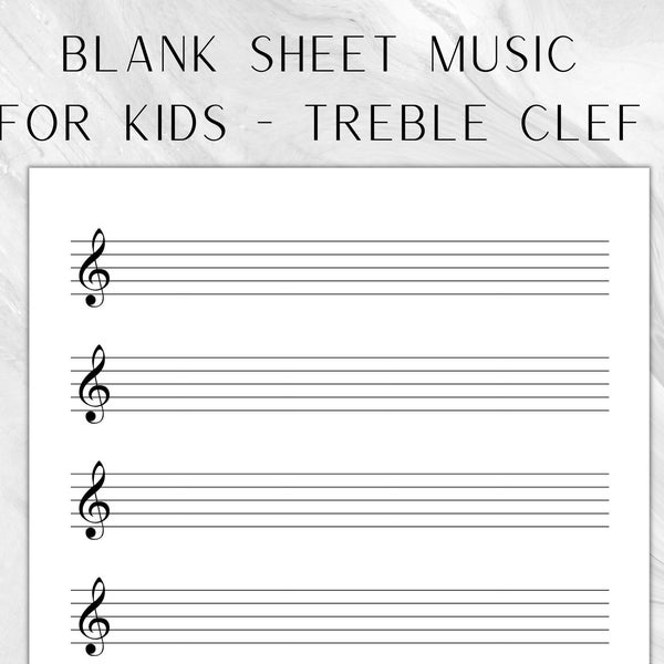 Printable Kids Sheet Music Blank Music Paper Treble Clef Music Sheets for Kids Music Manuscript Write Own Music Template Staff Paper Violin