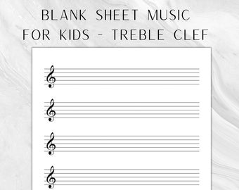 Printable Kids Sheet Music Blank Music Paper Treble Clef Music Sheets for Kids Music Manuscript Write Own Music Template Staff Paper Violin