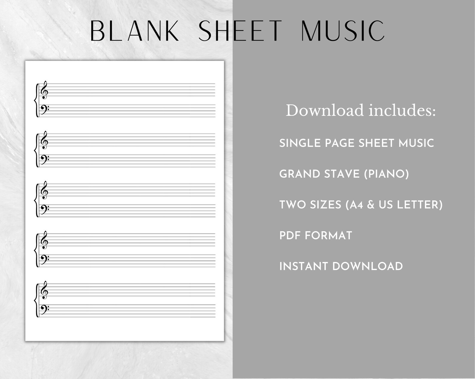 Printable Sheet Music Piano Blank Music Paper Grand Stave Music Sheets ...
