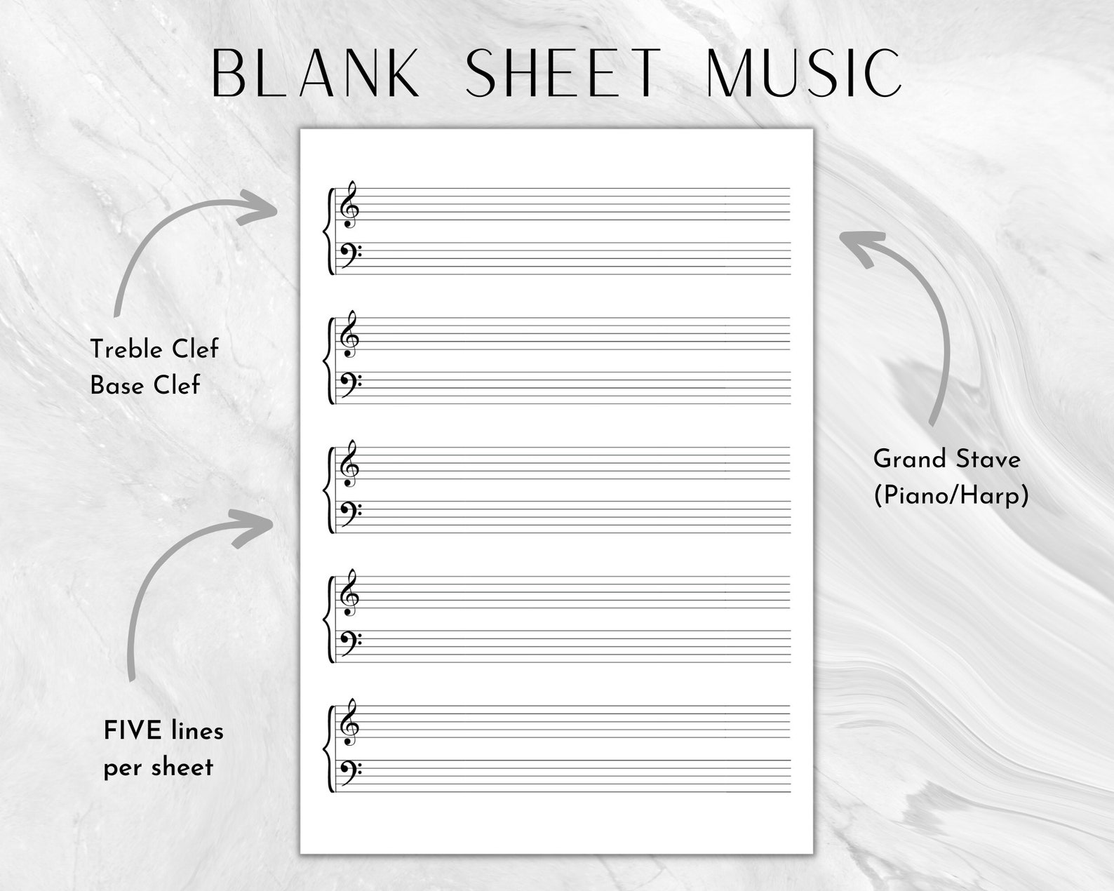 Printable Sheet Music Piano Blank Music Paper Grand Stave Music Sheets ...