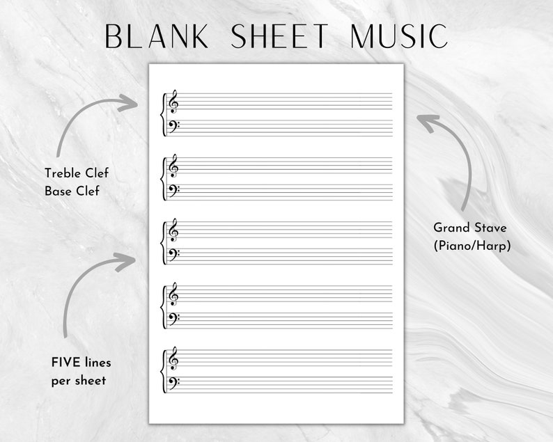 Printable Sheet Music Piano Blank Music Paper Grand Stave Etsy