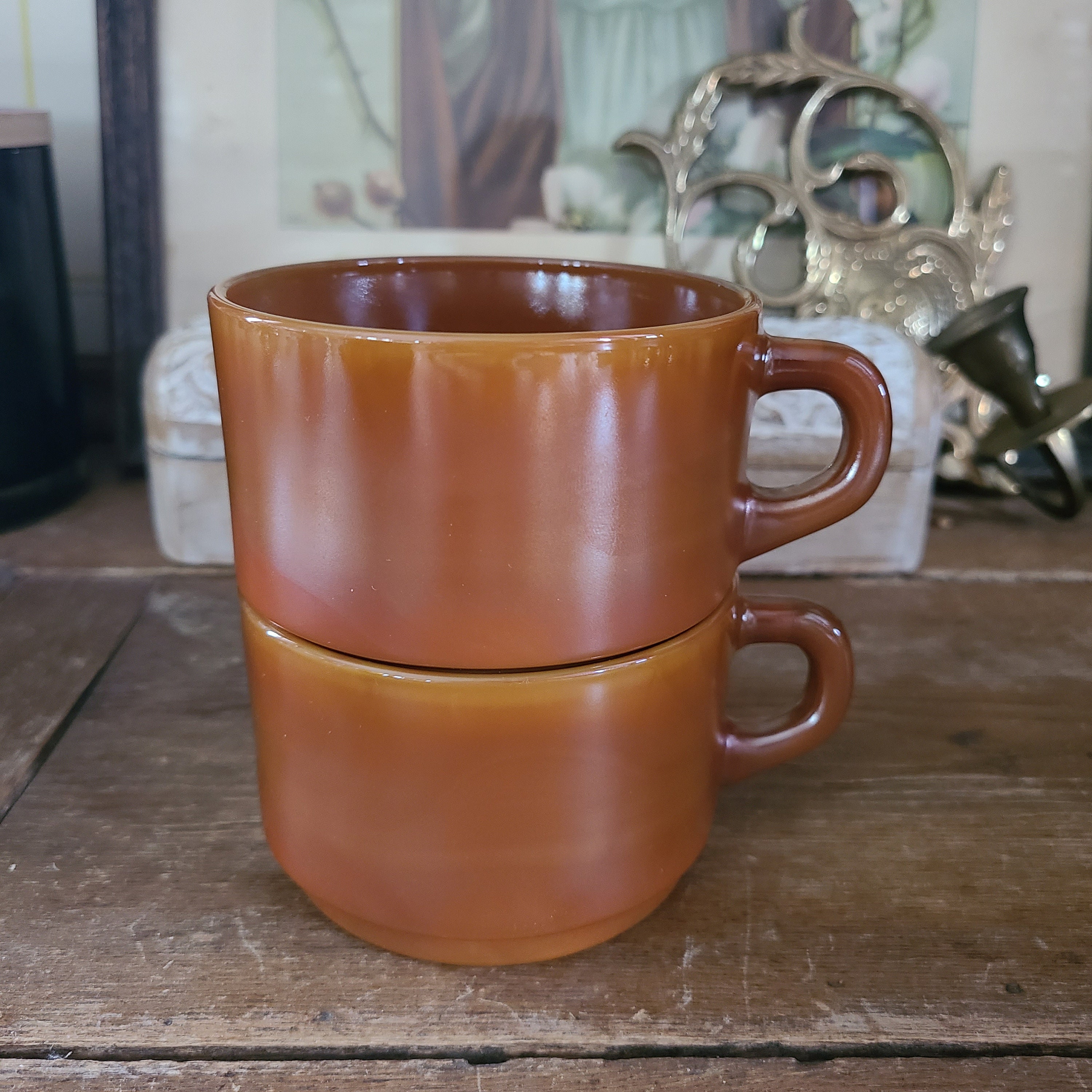 Tasses à Expresso Arcopal Vintage Modèle Volcan - 80 Ml, Verre Marron, Occasion En Bon état, Style Rétro Années 70/80
