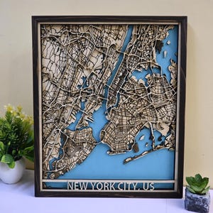 Carte en bois de toutes les villes du monde | Cadeau personnalisé unique pour pendaison de crémaillère 5e anniversaire de mariage | Contreplaqué de bouleau | New-York