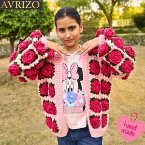 Crochet Jumbo 3D Rose Cardigan,Colorful 3D Rose Cardigan,Knitted 3D Rose Chunky Cardigan,Rose Cardigan,Gift for her,Mothers Day Gift