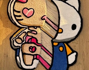 Handmade Skeleton Hello Kitty Rug | Tufted Sanrio Decor