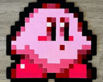 Alfombra Kirby-Pixel-Art-Hecha a mano / Hecha a mano / Envío gratis / Hecha por encargo - Alfombra 100% lana hecha a mano para habitación infantil
