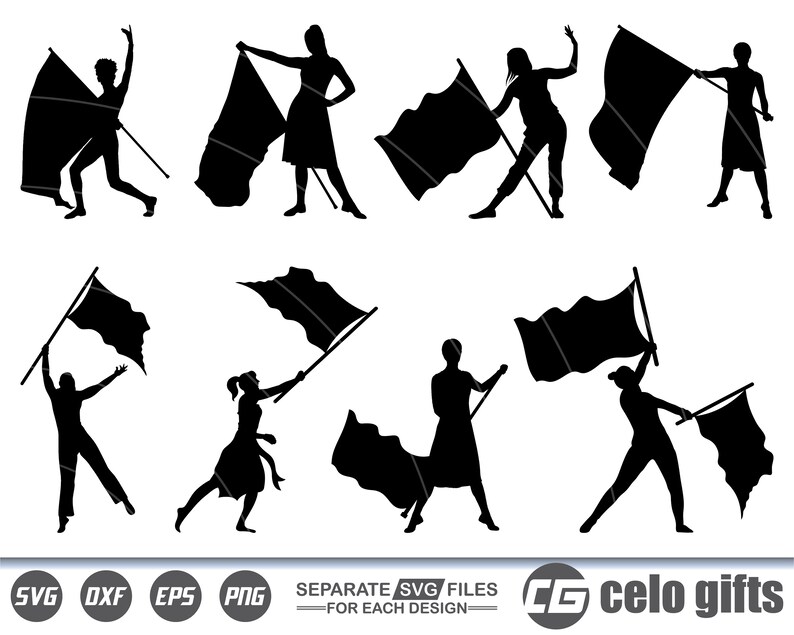 Color Guard Flags SVG, Marching Band Flag Vector, Cricut File, Clipart, Silhouette, Cuttable
