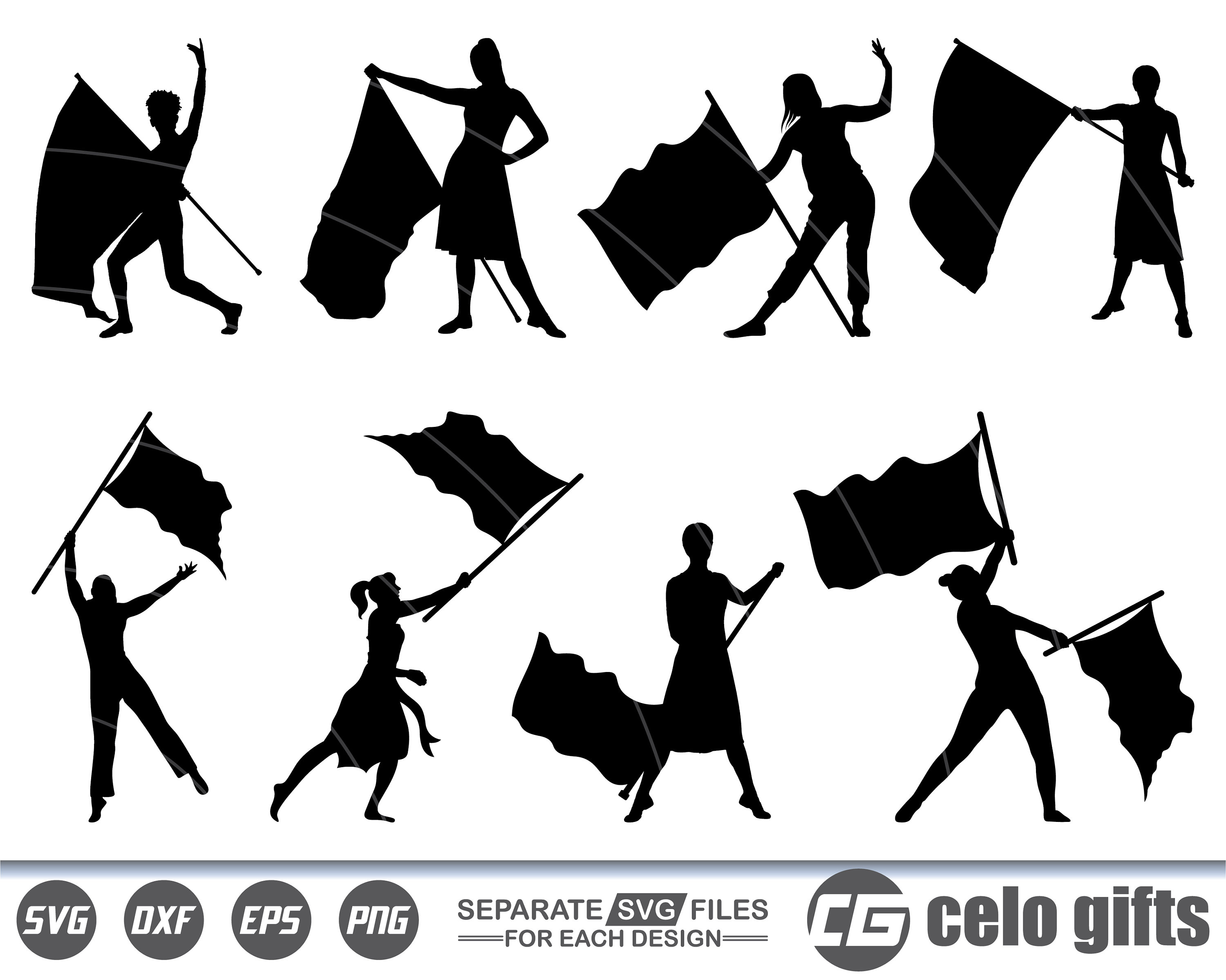 Color Guard Flags SVG, Marching Band Flag Vector, Cricut File, Clipart