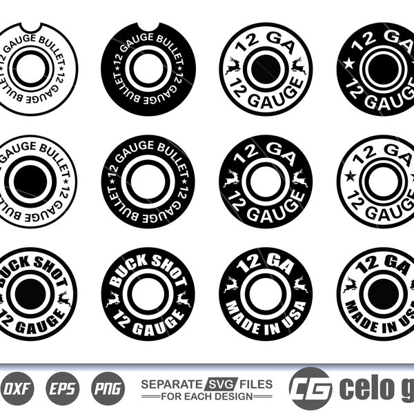 12 Gauge Bullet SVG, 12 Gauge Bullet Vector, Cricut file, Clipart, Silhouette, Cuttable Design, Dxf, Png & Eps Designs.