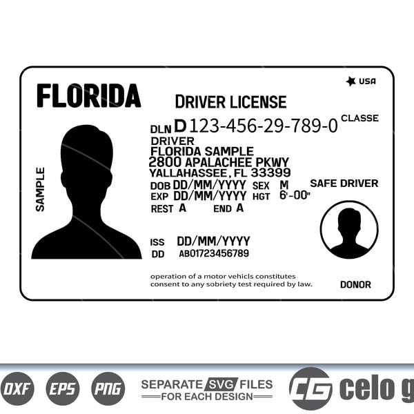 Florida Driver License SVG, Florida Driver License Vector, Cricut file, Clipart, Silhouette, Cuttable Design, Dxf, Png & Eps Designs.