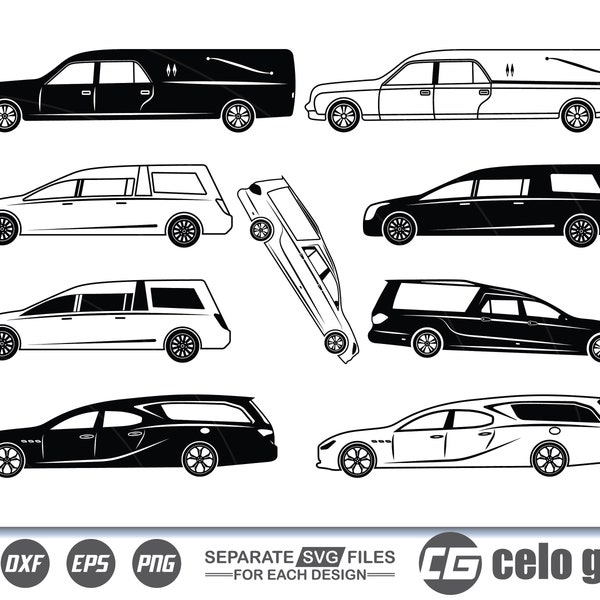 Car Hearse SVG, Car Hearse Vector, Cricut file, Clipart, Silhouette, Cuttable Design, Dxf, Png & Eps Designs.