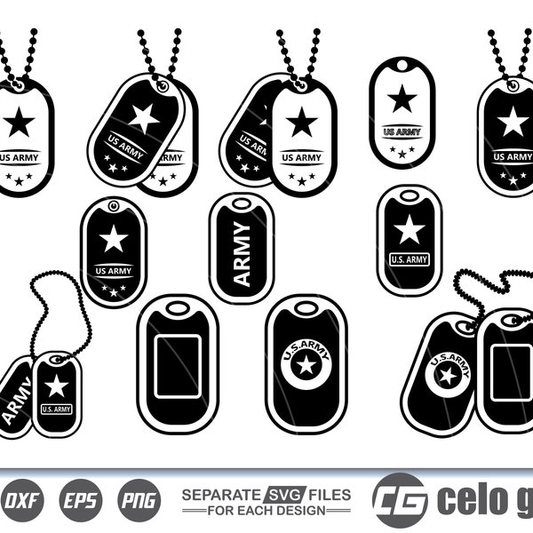 US-Army-Dog-Tags SVG, US-Army-Dog-Tags Vector, Cricut file, Clipart, Silhouette, Cuttable Design, Dxf, Png & Eps Designs.